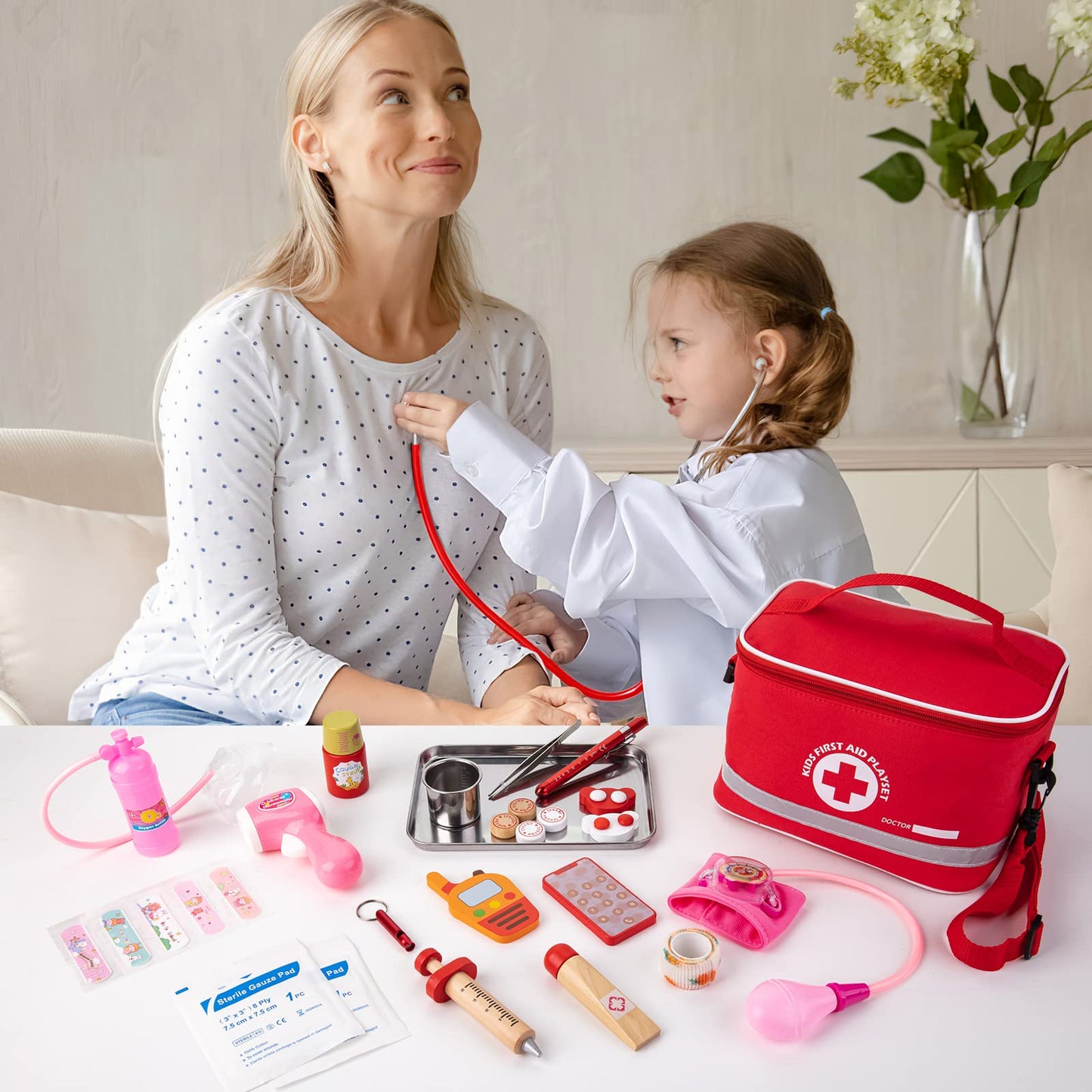 Doctor Kit for Kids, 34 Pcs Kids Doctor Playset Kit for Toddlers 3-5 with Medical Storage Bag & Real Stethoscope, Fun Role Playing Game, Doctor Play for Toddlers Kids Boys Girls Ages 3+