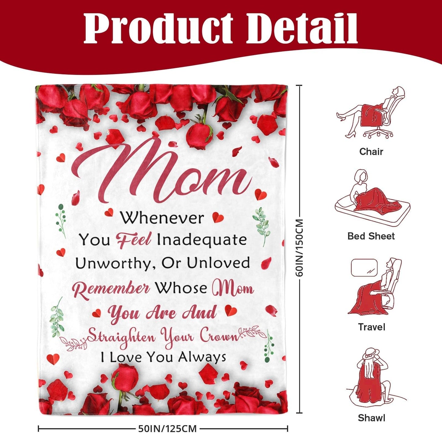 Lavua Gifts for Mom from Daughter Son - I Love You Mom Blanket - Presents for Best Moms - Mother Birthday Gift - Christmas Valentines Mothers Day Birthday Gifts for Moms - to My Mom's Blanket 50"x60"