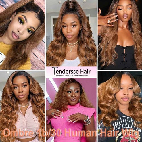 1B/30 Lace Front Wigs Human Hair Highlight Ombre 5x5 Pre Cut Lace Frontal Wig Human Hair Dark Root to Brown 5x5 HD Lace Closure Wigs Glueless Bouncy Body Wave Lace Frontal Wigs 180 Density 16 Inch