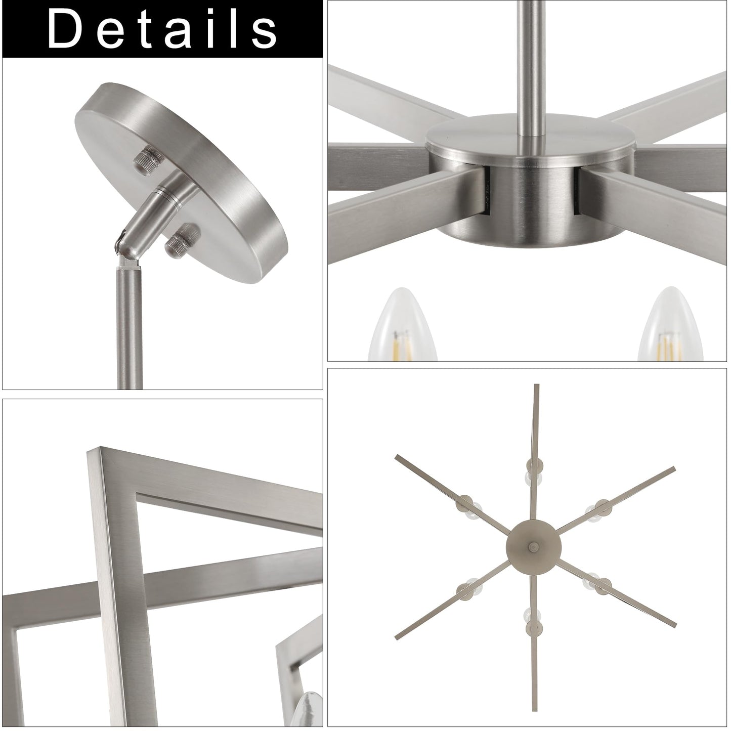 Sigaitwei 6-Light Modern Metal Geometric Chandelier，Kitchen Island Brushed Nickel Lighting Fixtures，Entryway Light Fixture Hanging Brushed Nickel，Farmhouse for Dining Room Chandelier