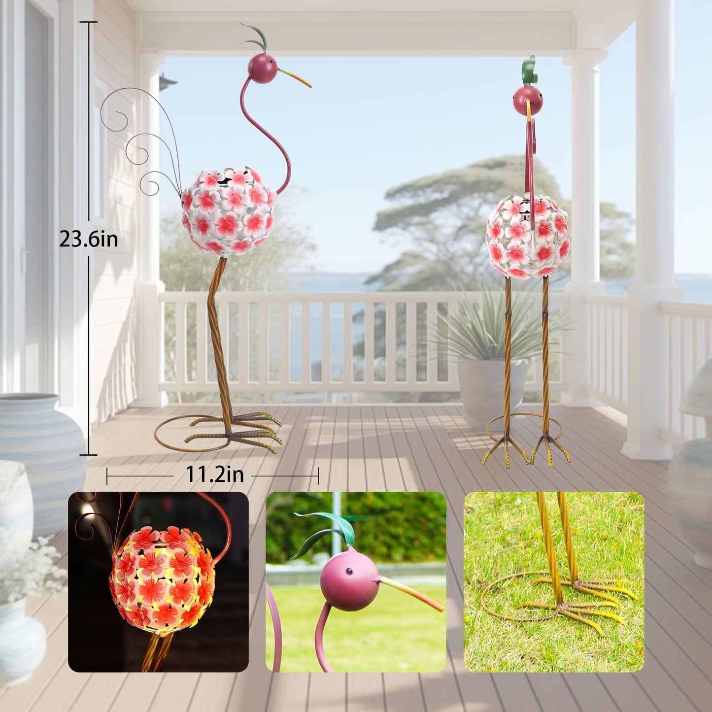 Afirst Solar Flamingo Outdoor Decor Metal Flamingo Figurine Light with Flowers Pink Flamingos Solar Sculptures & Statues for Yard Outdoor Lawn Decoration