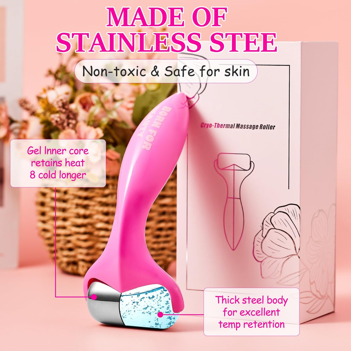 360 Rotating Ice Roller for Face-Stainless Steel Facial Massage Tool for Skin Tightening, Ice Face Roller -Wrinkle Reduction & D