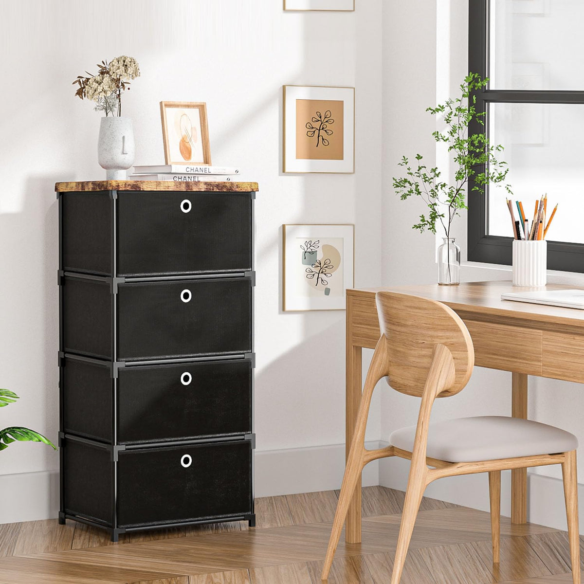 LUKYTOWER Fabric Storage Drawers Dresser and Chest of Drawers, Small Dresser with Drawers Unit, Sturdy 4 Drawers Dressers for Closet, Fabric Storage Bin Organizer