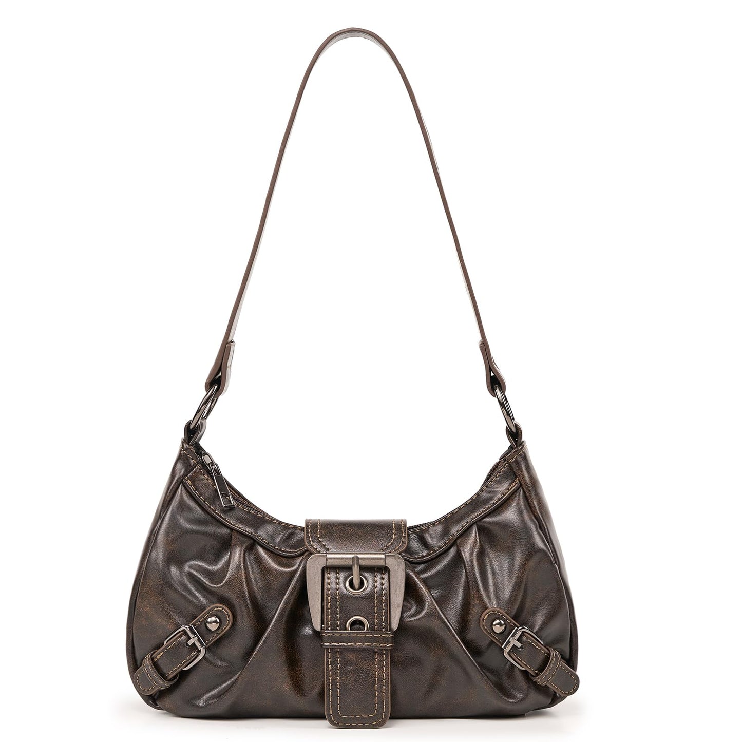 Shoulder Bag for Women Top Handle Handbag Purse Y2K Hobo Clutch Small Punk Purse Trendy, Coffee