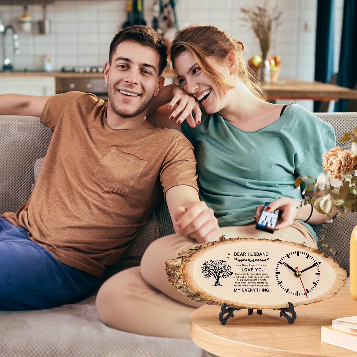 BeauGift Husband Birthday Gift, Wooden Clock Gifts for Husband, Husband Birthday Present from Wife, Anniversary Clock Gift Valentine's Day for Him Office Home Decor