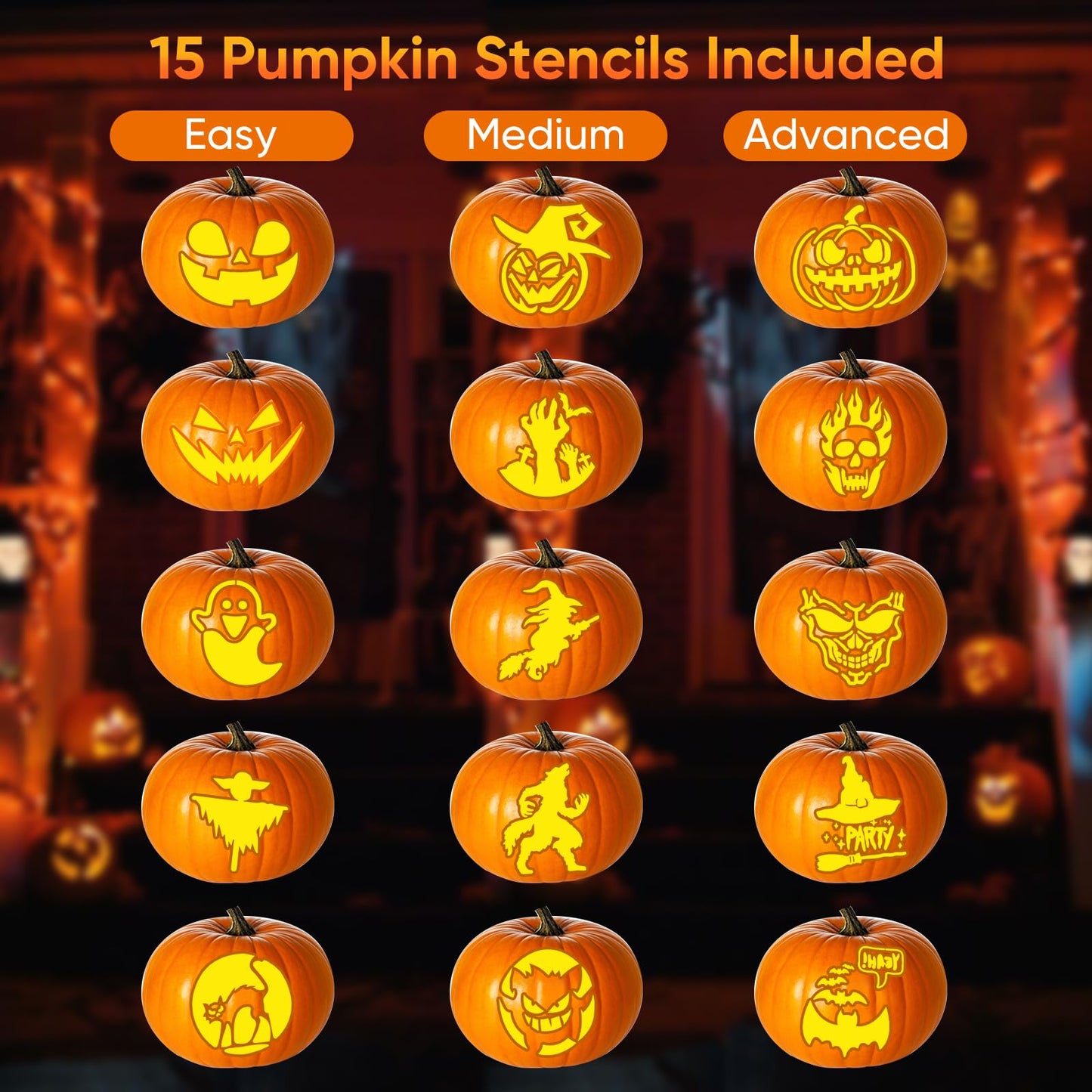NESSTU Pumpkin Carving Kit with Stencils: 31 PCS Halloween Pumpkin Carving Tools - Professional Pumpkin Carving Set - Heavy Duty Stainless Steel Jack-O-Lanterns Pumpkin Carving Knife for Kids Adults