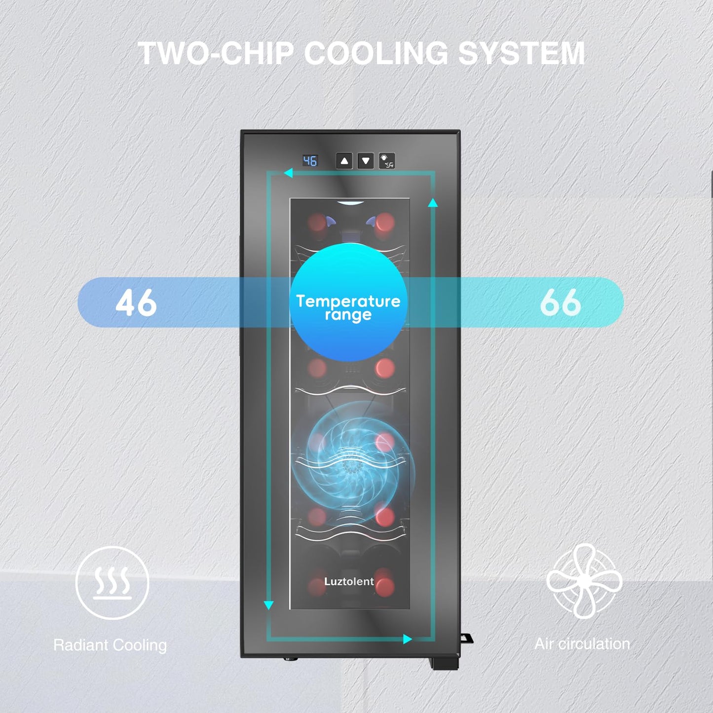 Luztolent 12 Bottles Wine Fridge, Wine Cooler Refrigerator, 46-66℉ Digital Temperature Control & Double-chip Cooling System, 38dB Low Noise, Small Fridge for Kitchen, Condo, RV
