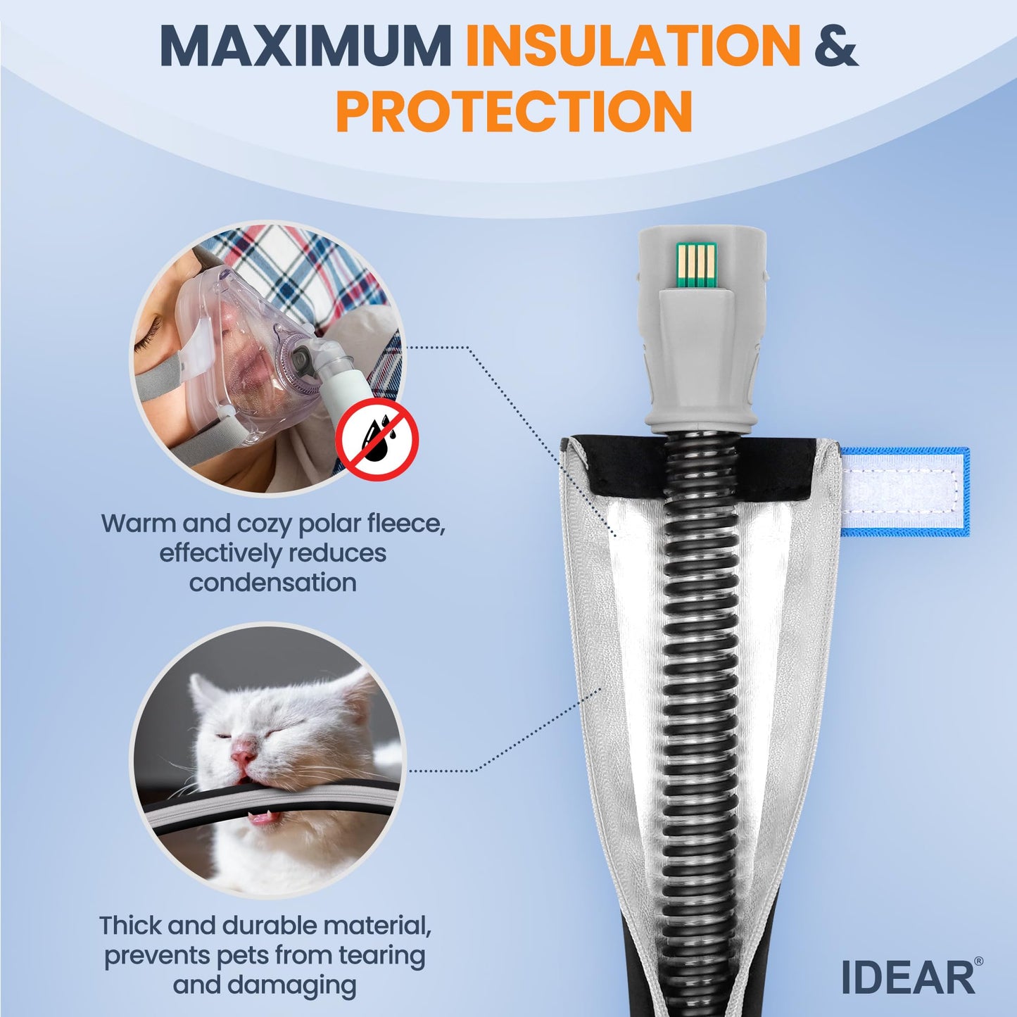 Improved Version Climate Line Air Hose Compatible with Airsense 11 and Aircurve 11 Only, Comes with Full-Length Zipper Fleece CPAP Hose Cover - IDEAR Reusable CPAP Supplies Great-Value Bundle