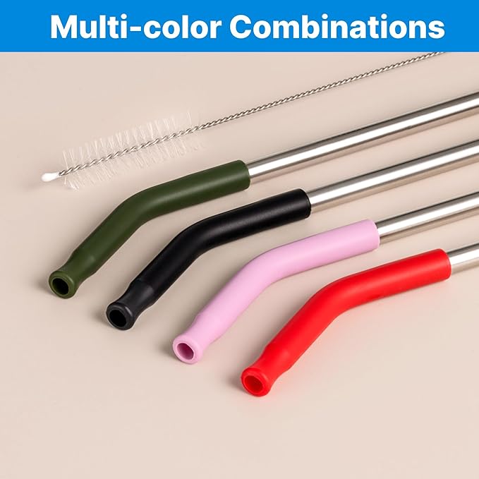 Stainless Steel Straws for 30 oz YETI Tumbler, 4 Pcs Metal Straws Reusable with Silicone Tip for 30 oz 35 oz YETI Cup(Color 3)