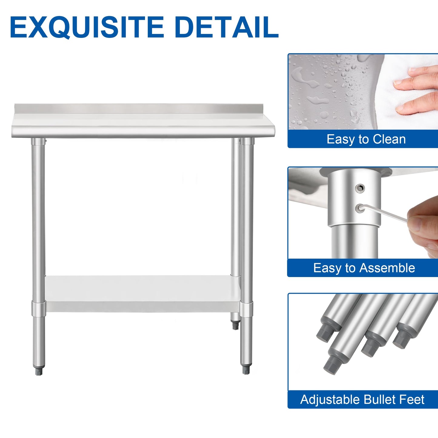 HARDURA Stainless Steel Commercial Work Table Prep Work Metal Table 14×36 Inches with Undershelf and 2" Backsplash Heavy Duty NSF 430 for Kitchen Food Prep
