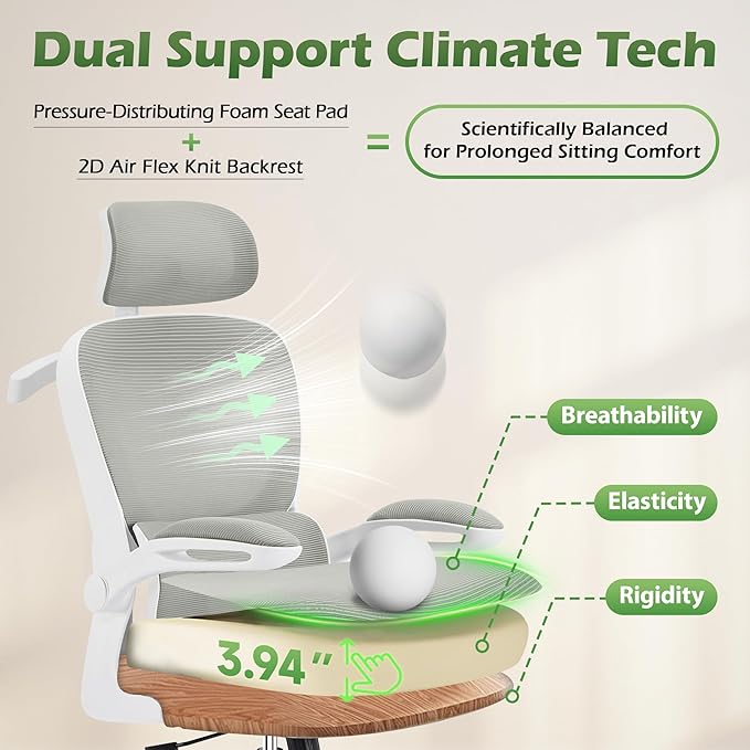 AreShark Office Chair Ergonomic Desk Chairs with Adjustable Lumbar Support& Headrest Hanger, High Back Breathable Mesh Chair with Wheels, Rolling Swivel Comfy Task Computer Chair for Home Work Gaming