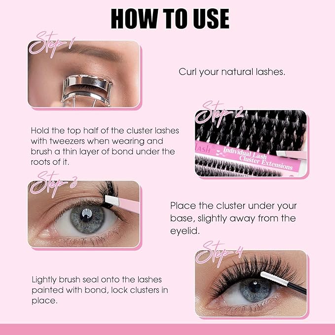 FADLASH Lash Extension Kit Lash Clusters Kit 10-18mm Eyelash Cluster Lashes with Lash Bond and Seal Lash Tweezers DIY at Home (KLS242+CLS015-07D-10-18 Kit)