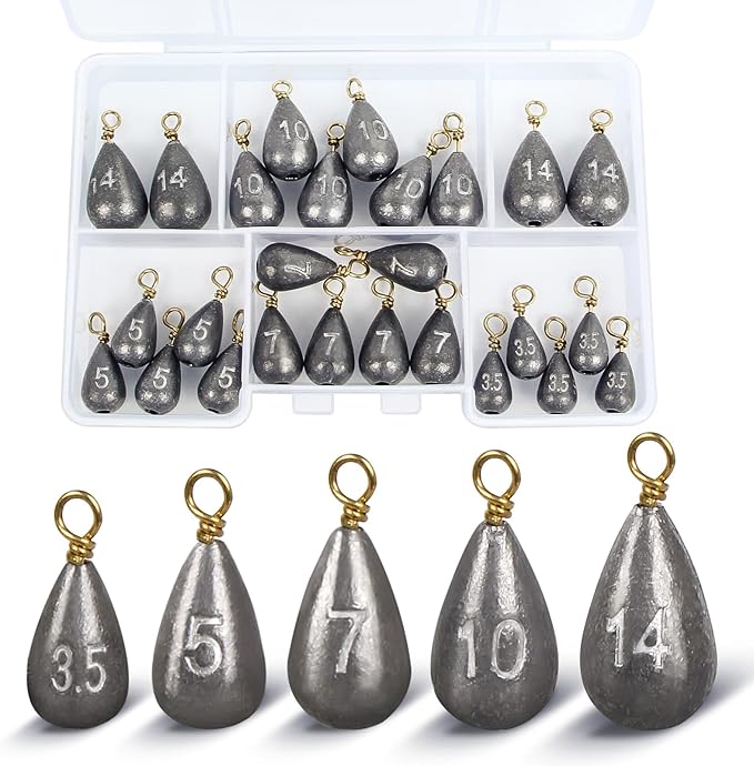 MYLPRETALE 26Pcs Fishing Weights Sinkers Kit, Drop Shot Weights, Lead Fishing Weights for Saltwater Freshwater, Catfish We...