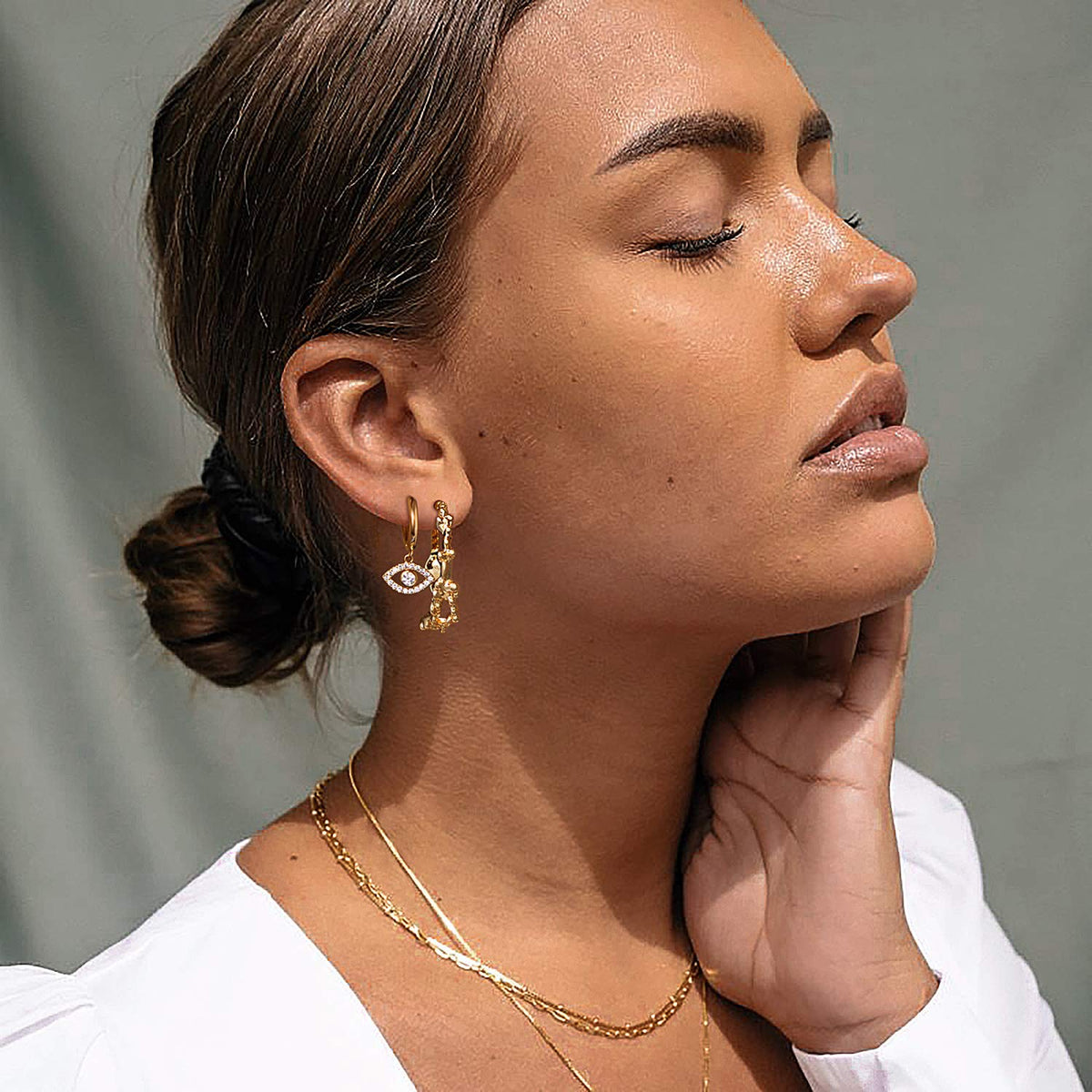 MYEARS Women Evil Eye Earrings Gold Huggie Hoop Dangle Drop Cubic Zirconia 14K Gold Plated Small Simple Hypoallergenic Everyday