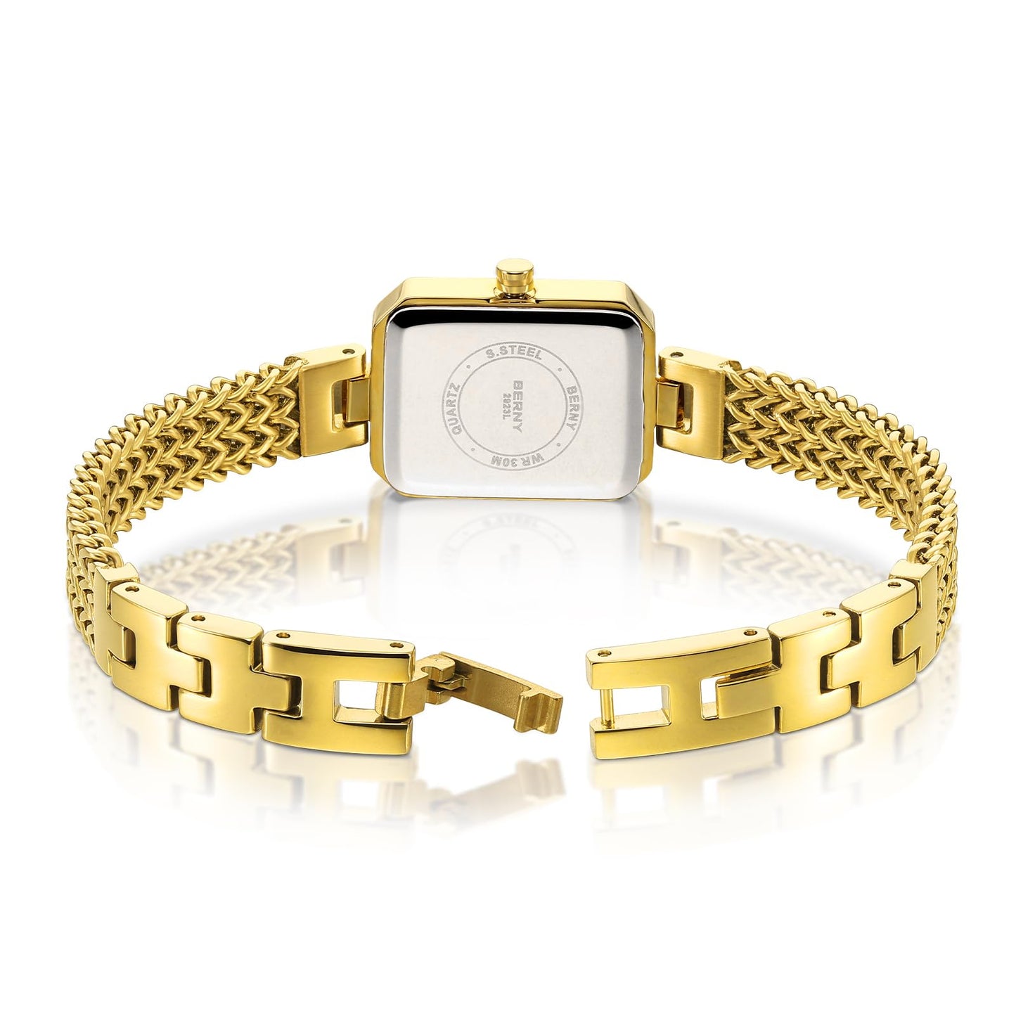 BERNY Gold Watches for Women Dainty Quartz Bracelet Watch Ladies Wrist Watch and Bracelet Set Coloured Stones Accented Fashion Luxury Birthday Gifts for Women-Glacier Blue Dial