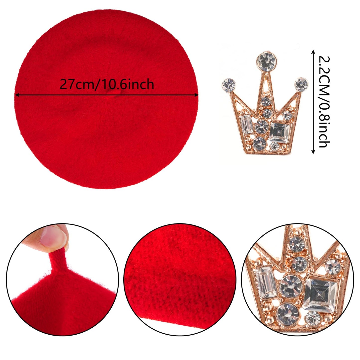 choyaxo 3pcs French Beret Hat Set Costume Accessories Set Including Beret Hat Scarf Crown Pin for Women French Themed Party Red