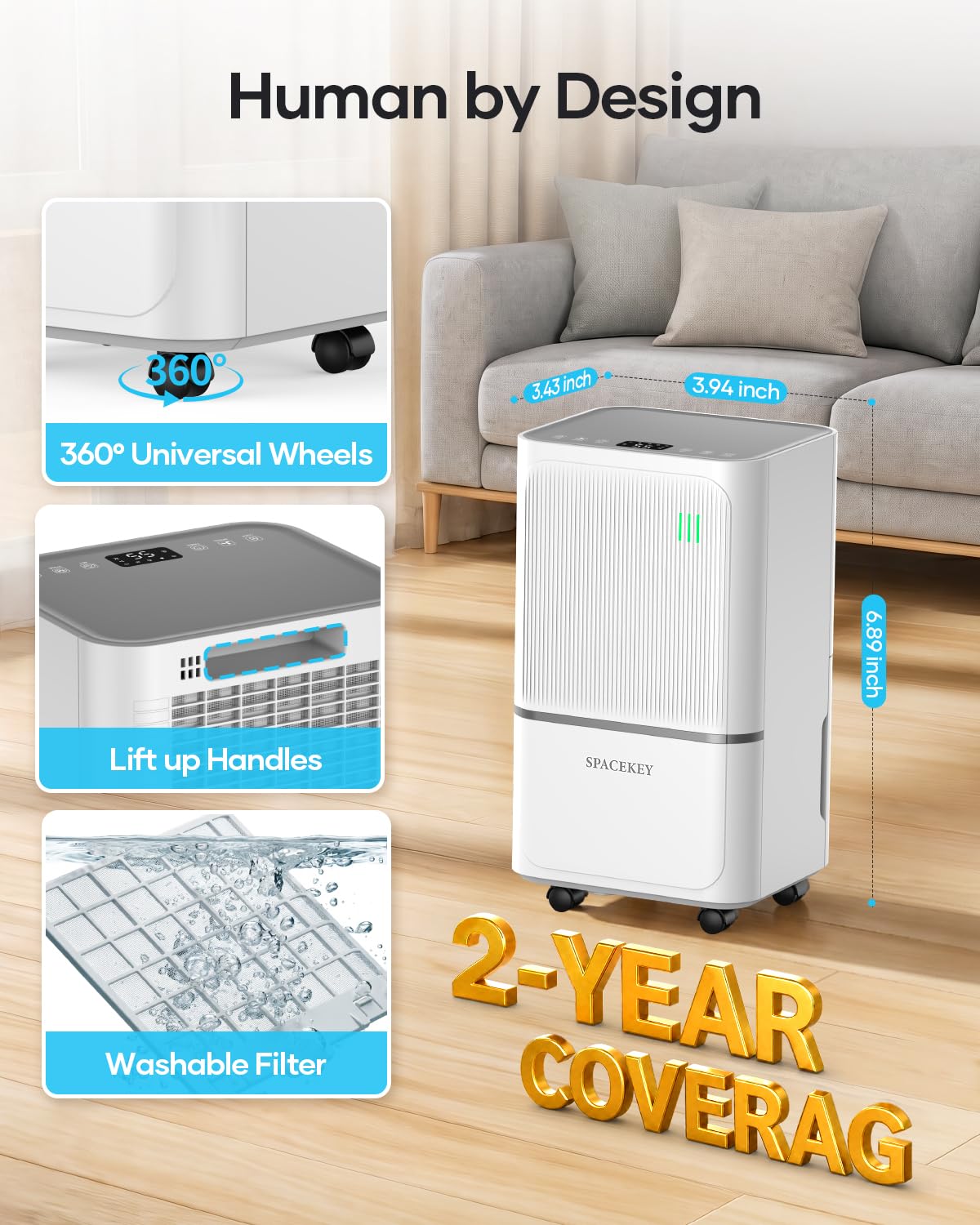 34 Pints Dehumidifier for Basement with Drain Hose Up to 2500 Sq.Ft, Compressor Dehumidifiers for Home, Bedroom, Bathroom, Large Room, 3 Modes, Intelligent Humidistat, Auto Shut-off, 24H Timer, White
