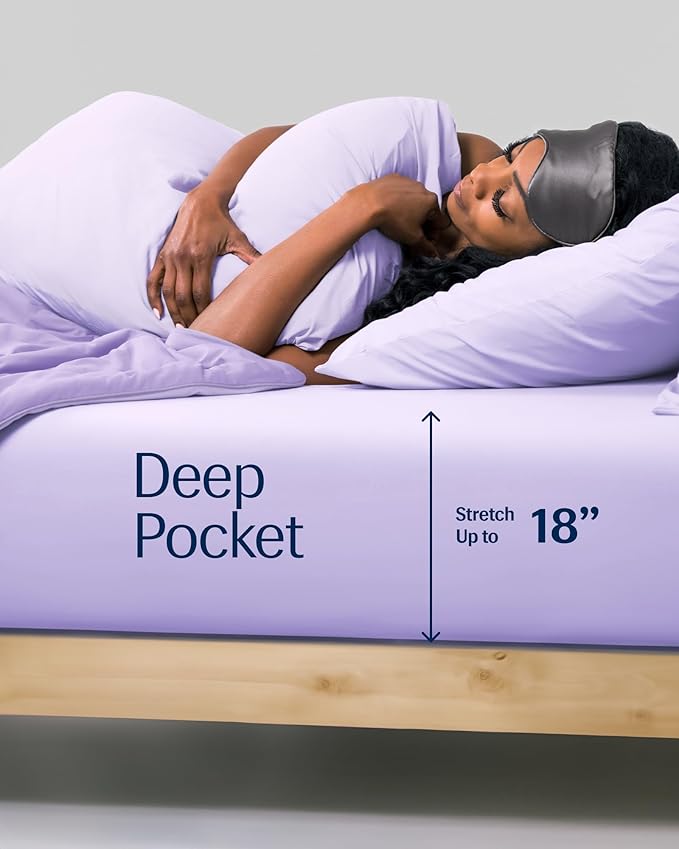 REST® Evercool®+ Fitted Sheet, Cali King, Lavender Breeze, 15" Deep(up to 18’’), Breathable Bedding for Hot Sleeper and Night Sweats, Bed Sheet with Ionic+ Self-Cleaning Silver Yarn for Sensitive Skin