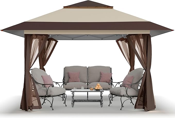 CROWN SHADES 11x11 Pop Up Gazebo, Patented One Push Outoor Canopy Tent with Wheeled STO-N-Go Cover Bag, Pop Up Canopy with...