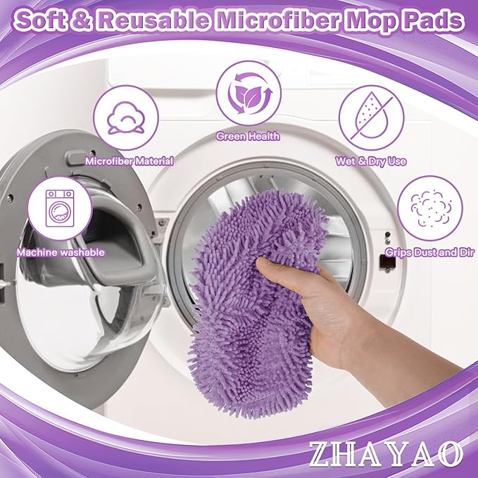 6Pcs Reusable Microfiber Mop Pads Compatible with Swiffer Sweeper Mop, Wet and Dry Flat mop Cover, Replacement Sweeping Mopping pad Refills for Surface/Hardwood Floor Cleaning