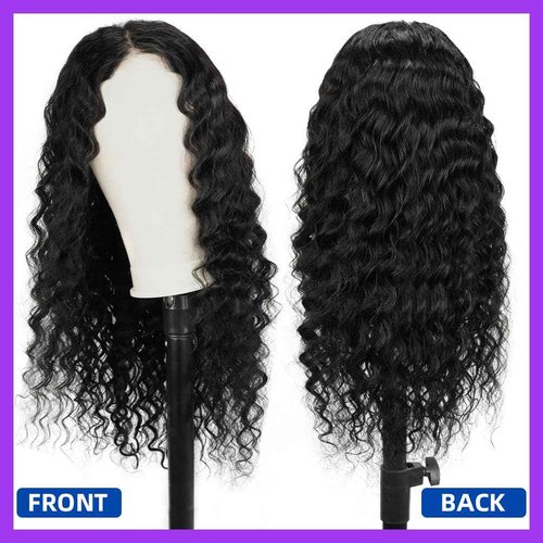 YYAD 13x4 Deep Curly Glueless Wigs Human Hair Deep Wave Lace Frontal Wet and Wavy Wig 20 Inches 180 Density Water Wave Lace Front Wigs Human Hair Pre Plucked with Baby Hair Natural Black 1B