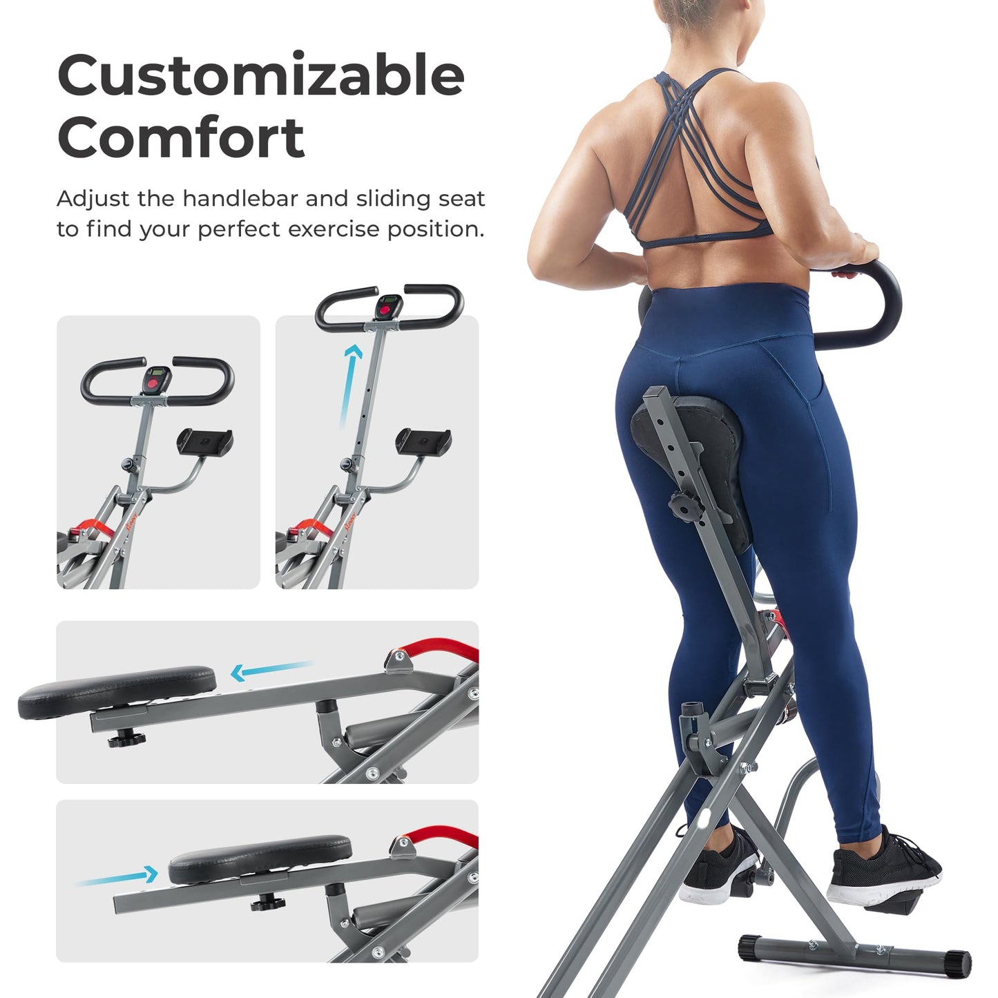 Sunny Health & Fitness Row-N-Ride Pro-Smart Squat Assist Trainer Full Body Fitness Machine, Easy Setup Rower, Glute & Leg Cardio Workout, Included SunnyFit App Connection - SF-A023053
