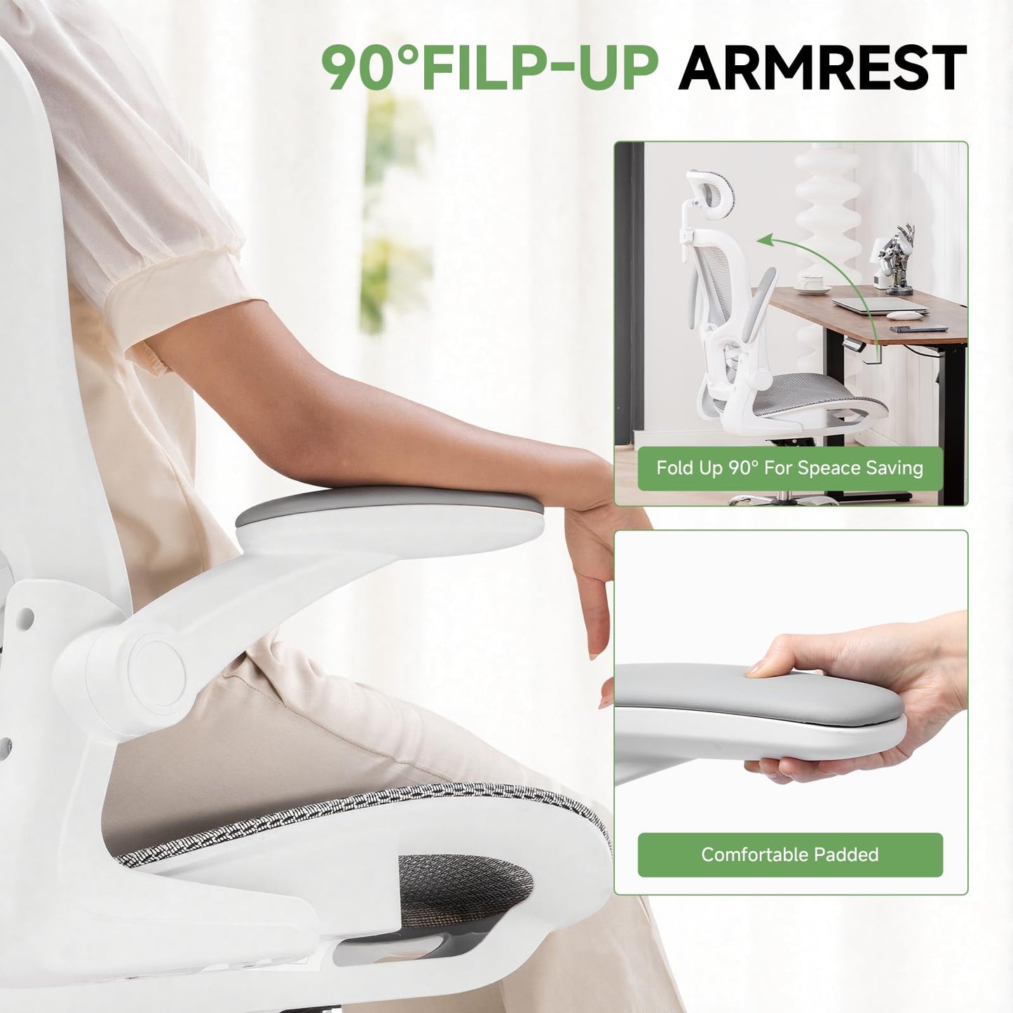 GTPLAYER Office Chair, Home Ergonomic Desk Chair with High Back Mesh, Mesh Office Computer Desk Chairs with Adjustable Lumbar Support, Rolling Work Swivel Task Chairs with 3D Armrests and Headrest