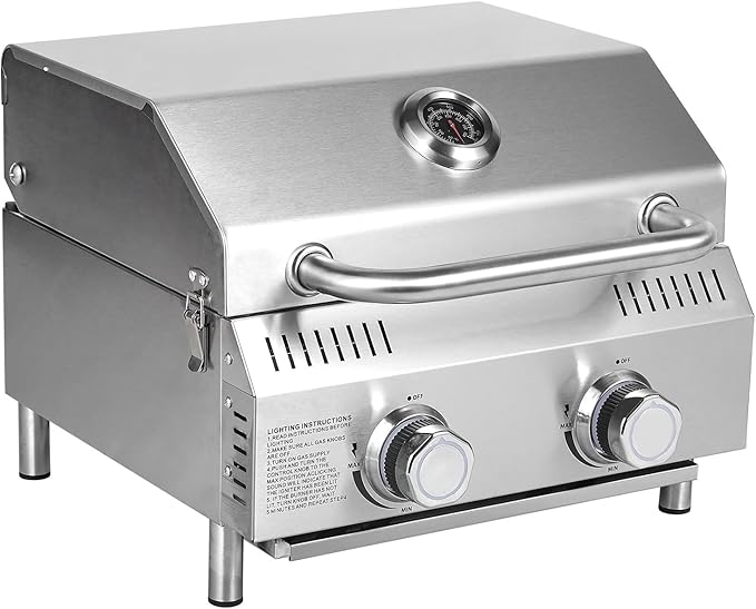 Bestfire Tabletop Gas Grill 2 Burners, 20,000 BTUs Stainless Steel Portable Propane Grill with Legs for Outdoor Patio Back...