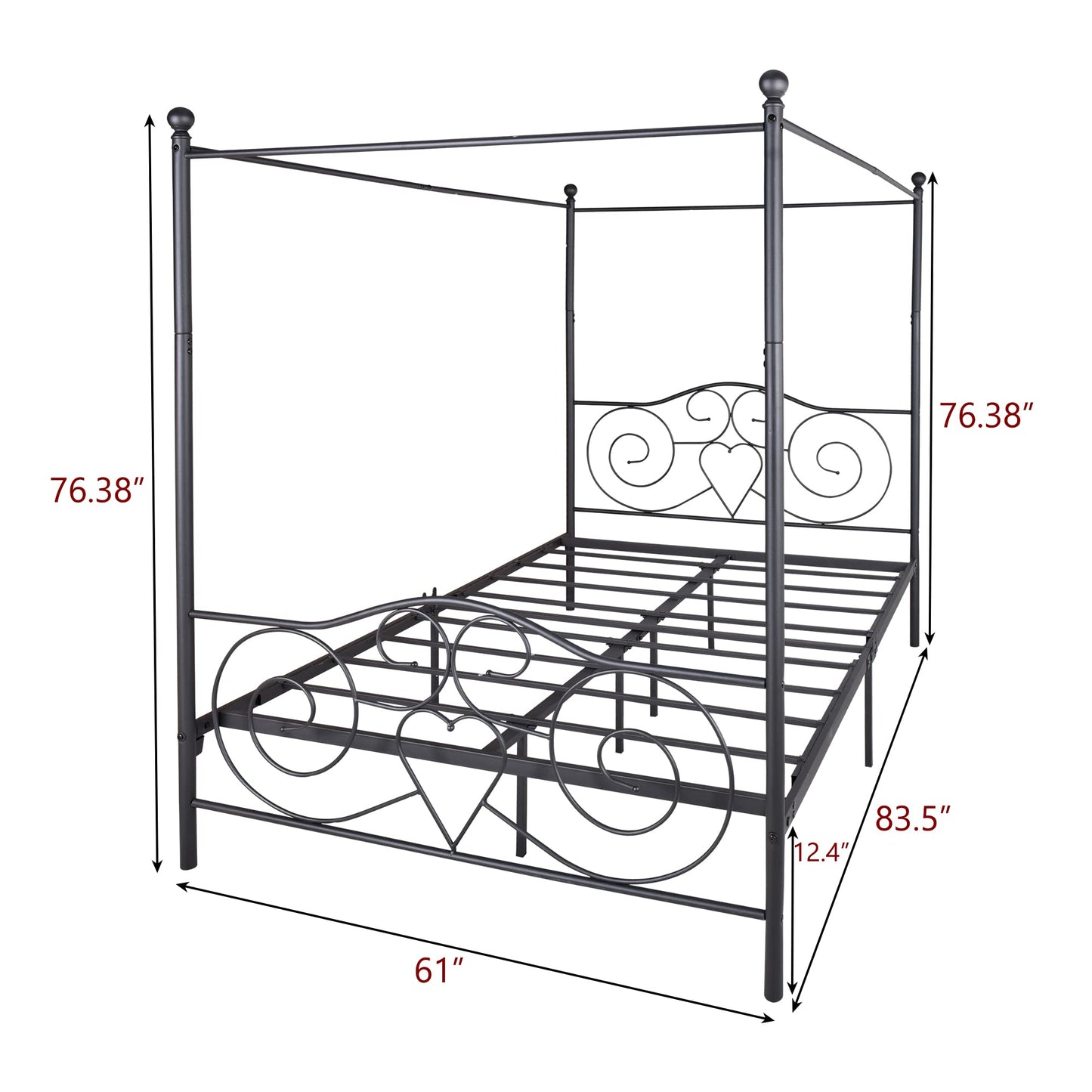 LUMISOL Queen Canopy Bed Frame, Metal Canopy Bed Frame wit Headboard & Footboard, Easy Assembly, Noise Free, Black