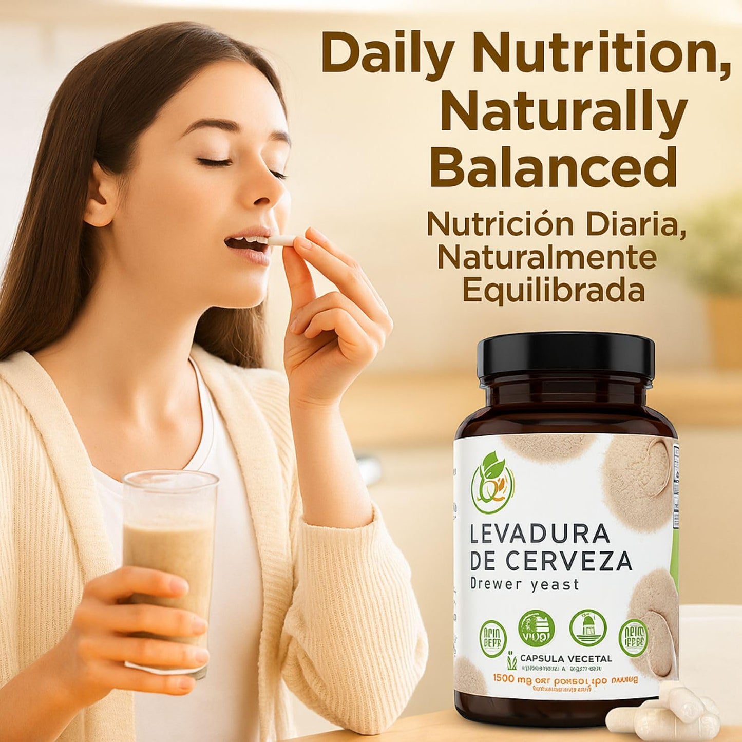 Levadura De Cerveza (Brewer’s Yeast Capsules) – 1500 mg Per Serving, 90 Veggie Caps – 100% Natural, Made in USA – Nutrient-Rich Superfood for Digestive & Immune Support | Dietary Supplement