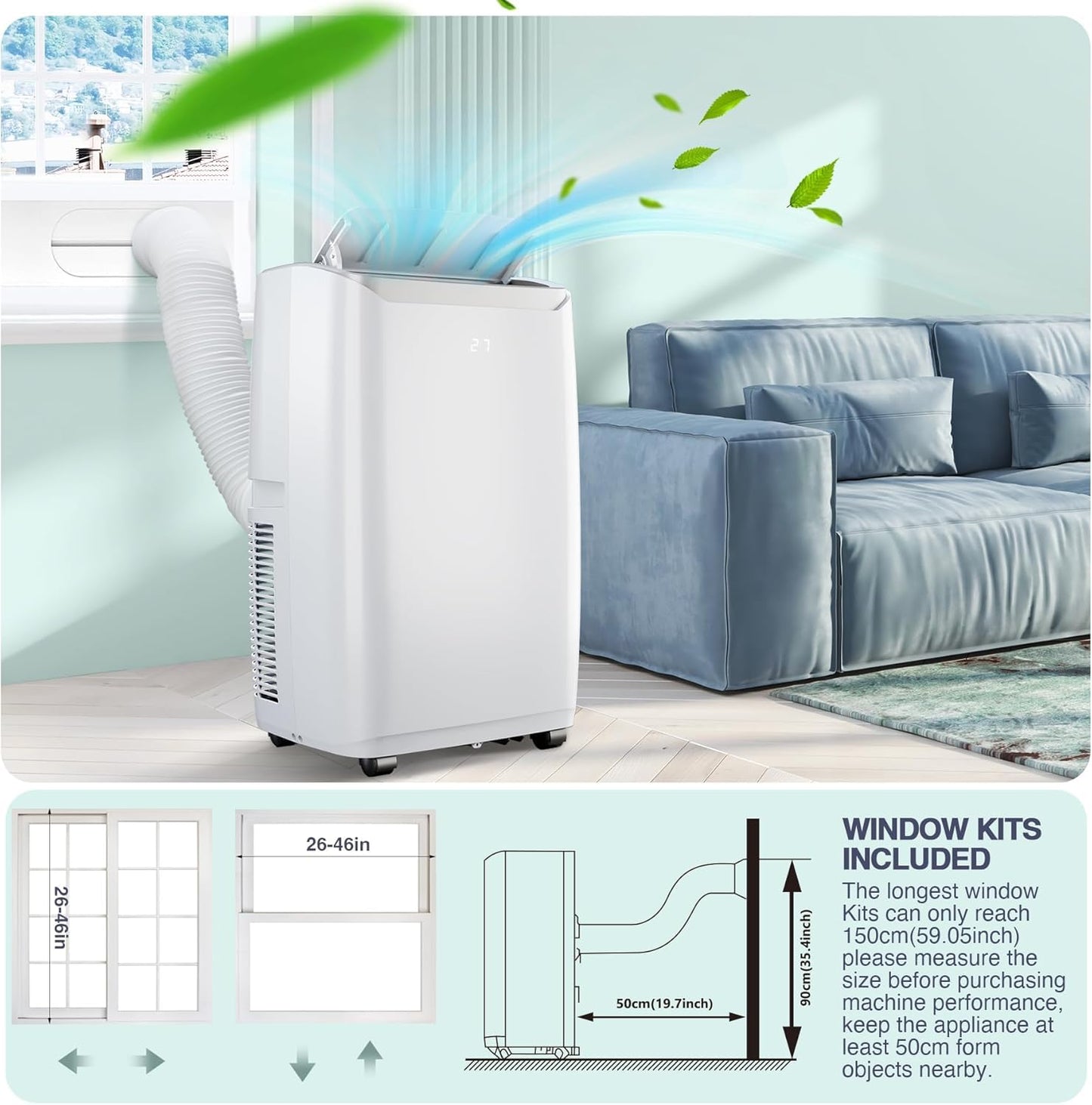 Garvee 14,000 BTU Portable Air Conditioner for Room Up to 750 Sq.Ft, 4 in-1 AC Unit with Cooling, Fan, Dehumidifier & Sleep Mode, Remote Control & Window Kit Included for Home, Office, Apartment,White