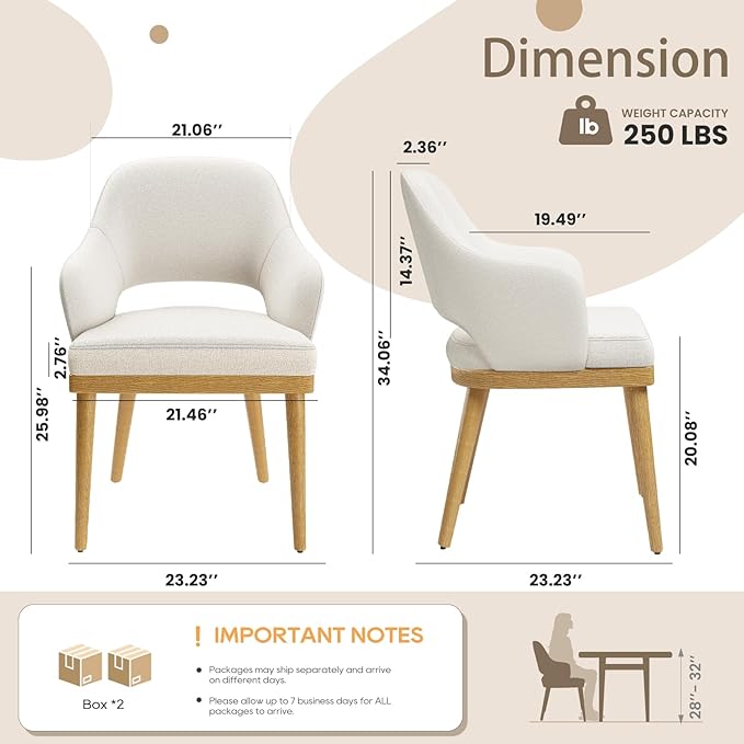 MALOL Wooden Dining Chairs Set of 4, Modern Fabric Upholstered Dining Room Chair, Kitchen Side Chairs, Farmhouse Dinner Chair with Open Back for Kitchen, Beige