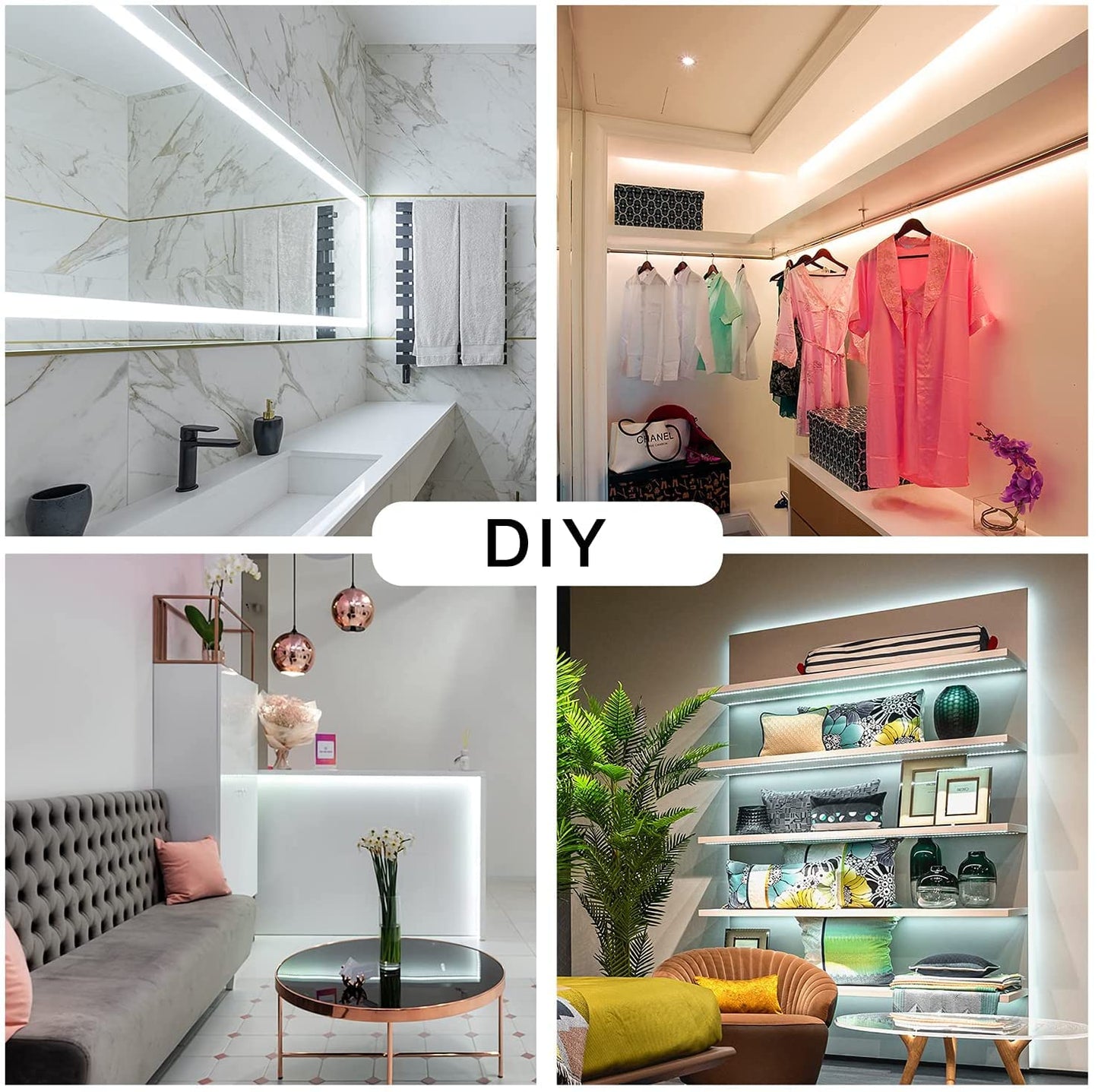 DAYBETTER White LED Strip Lights, 50 ft Dimmable 6500K Bright White Strip Lighting, 900 LEDs Tape LED Lights for Bedroom, Mirror, Kitchen, Home Decoration(2 Rolls of 25 ft)