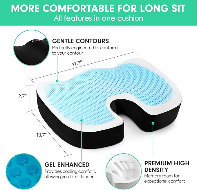 Seat Cushion for Office Chair,Memory Foam Seat Cushion,Tailbone,Sciatica,Lower Back Pain Relief,Chair Cushion for Car,Wheelchair,Computer and Desk Chair