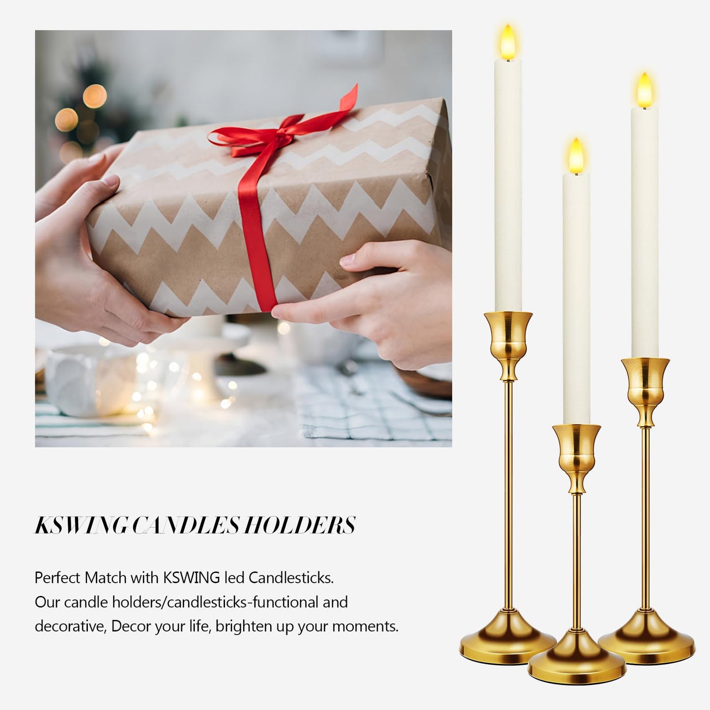 Upgraded Real Wax LED Flameless Taper Candles with Remote, KSWING 6 PCS Ivory Candlesticks Battery Operated 3D Flickering - 9.6" Long Realistic Fake Candle Sticks for Home/Wedding/Fireplace Xmas Decor
