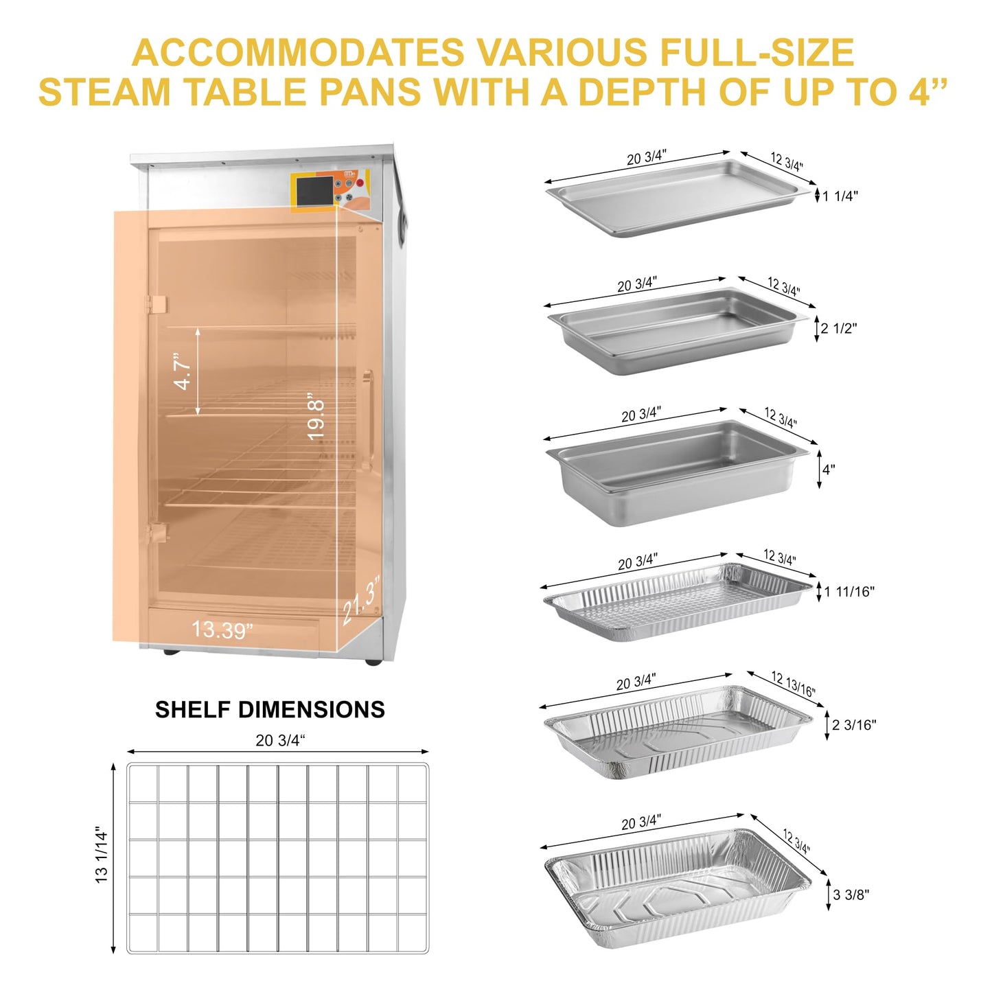 4-Shelf Electric Fan Circulated Hot Box Food Warmer for Holding 4" D Full-Size Steam Table Pans, Countertop Heated Holding Cabinet for Pizza Pretzel, Catering Warming Oven w/Water Tray, 120V, 600W