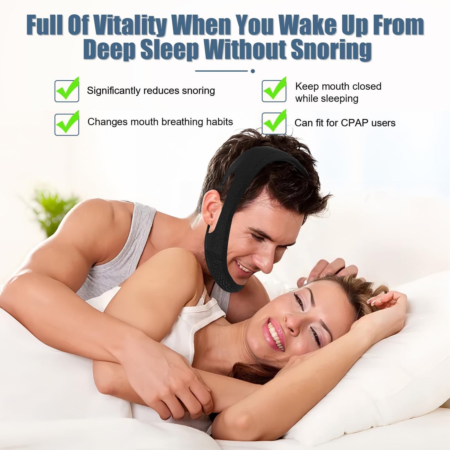 Chin Strap for Sleeping - Anti Snoring Devices - Comfortable Stop Snoring Solution - Adjustable Breathable Sleep Apnea Devices - Simple and Effective Anti Snoring Chin Strap (Black)-GQXBD001
