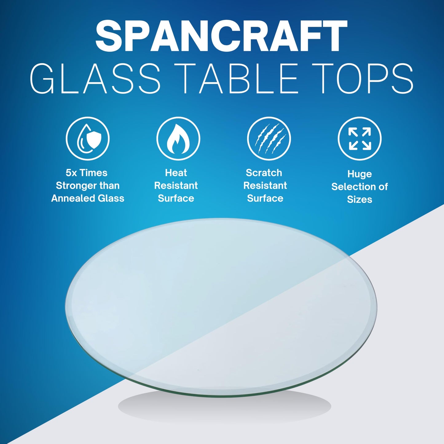 Spancraft 44" Inch Round 1/2" Thick Clear Glass Table Top with Beveled Edge and Tempered Glass, Replacement Glass Table Top, Great for Dining Tables, end Tables, and Outdoor Patio Table Tops or Table