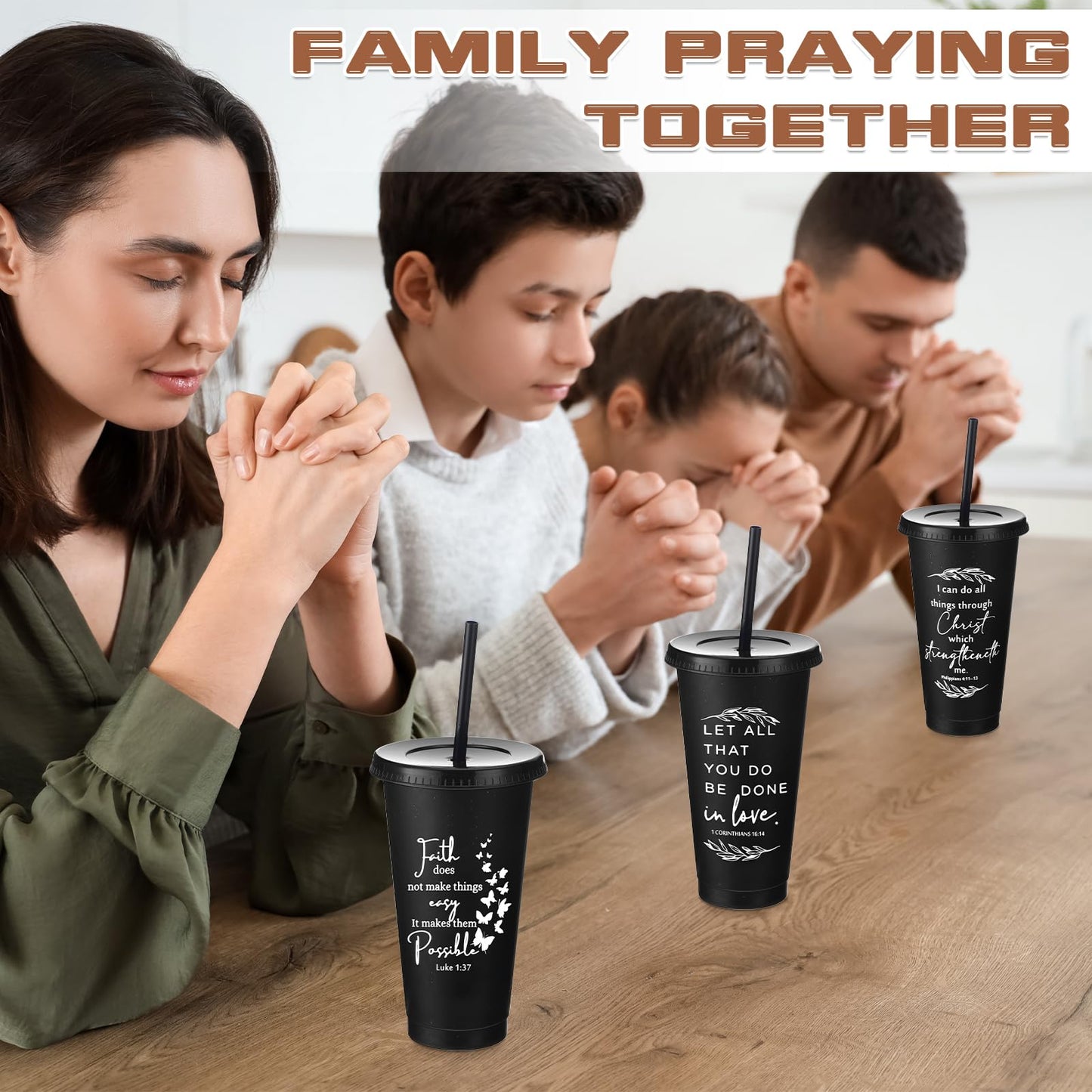 Havawish Inspirational Christian Gift Bible Verse Tumbler Bulk 24 oz Drinking Tumblers with Lid Straw Religious Plastic Cup for Grandparent Day Women Men Sunday School Church Xmas(Black,24)