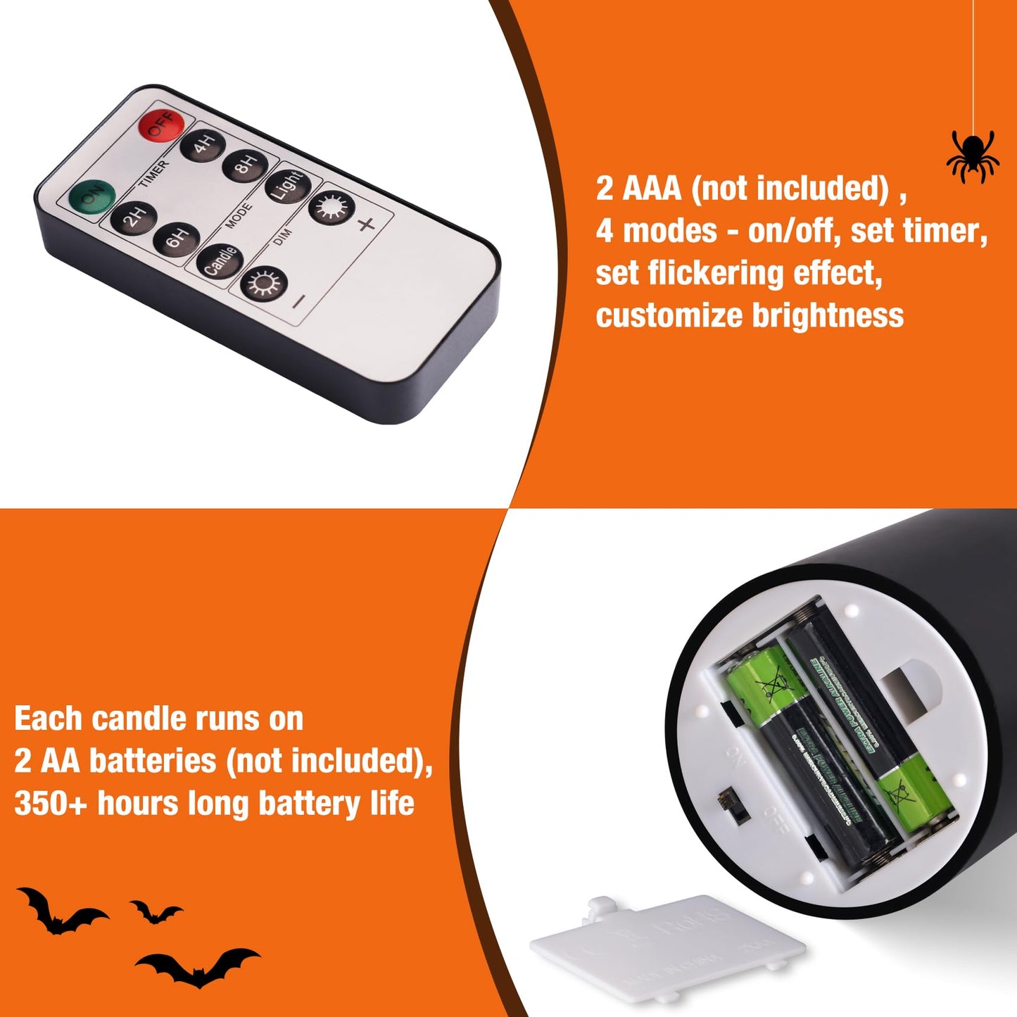 Girimax Black Halloween Flameless Candles with Remote, LED Pillar Candles Set of 3, Flickering Real Wax Electric Candles Battery Operated
