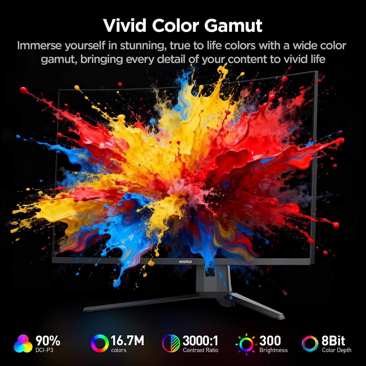 KOORUI 32 Inch Curved Gaming Monitor, QHD 2560 x 1440 170Hz Computer Monitor, 1ms Response Time, 1500R Curved Display, 90% DCI-P3, Adaptive Sync, HDMI & DisplayPort, VESA Compatible