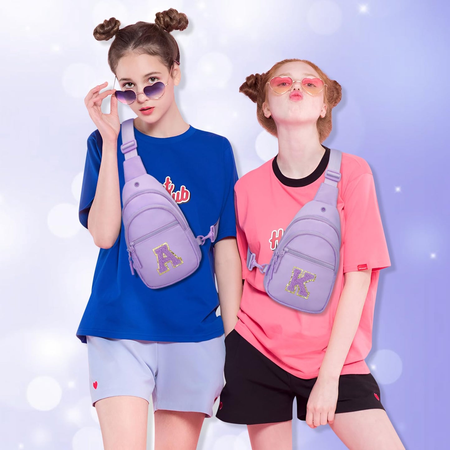 CLOUDWINGS Small Initial Sling Crossbody Bags for Girls Fanny Pack Chest Bag Purse Personalized Birthday Gift - Purple - A