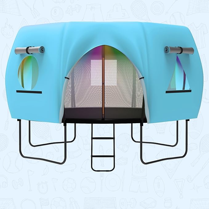 Gardenature 10FT/12FT/14FT Trampoline Tent(Tent Only), Fit Round Trampolines, Shade Cover with LED Light, Outdoor Trampoli...