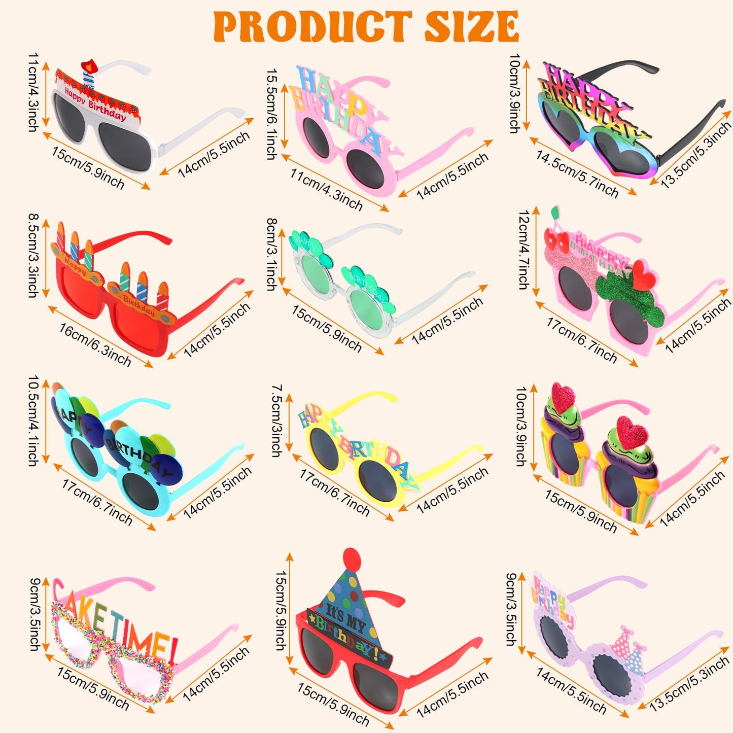 NICOWARM 12pcs Birthday Glasses, Happy Birthday Sunglasses, Novelty Funny Photo Booth Props for Party, Sunglasses for Kids Adults Party Favors