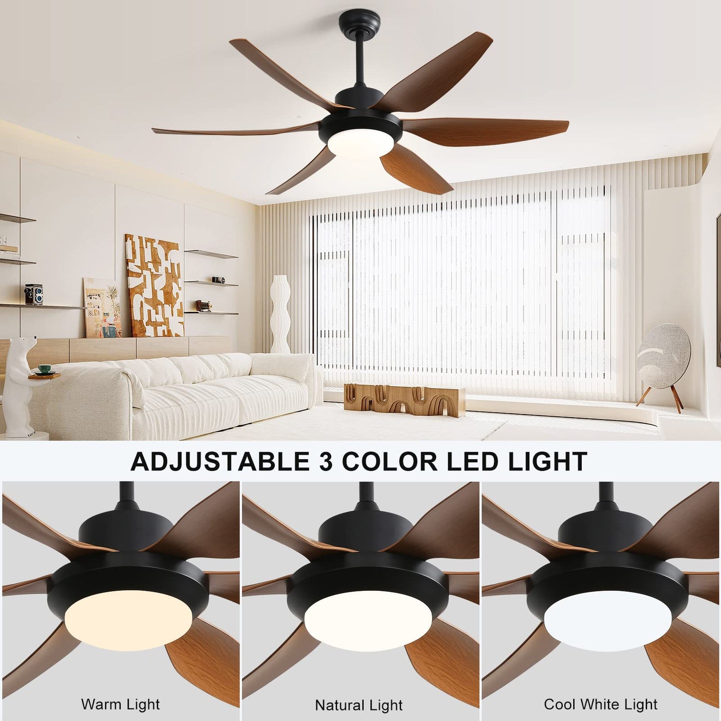 Caci Mall 54 Ceiling Fans With Lights Remote Control, Outdoor Ceiling Fan With 6 Abs Blades, Reversible Dc Motor And Dimmable Le