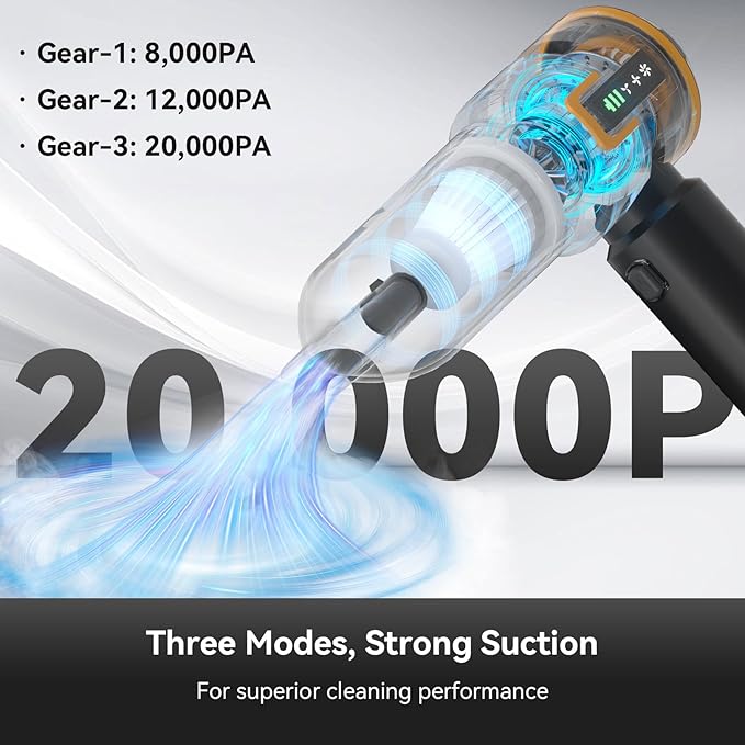 Car Vacuum with LED Digital Display,20000PA Advanced Clean Cordless Handheld Vacuum, 4-in-1 High Power Portable Rechargeable Vacuum Cleaner with Brushless Motor