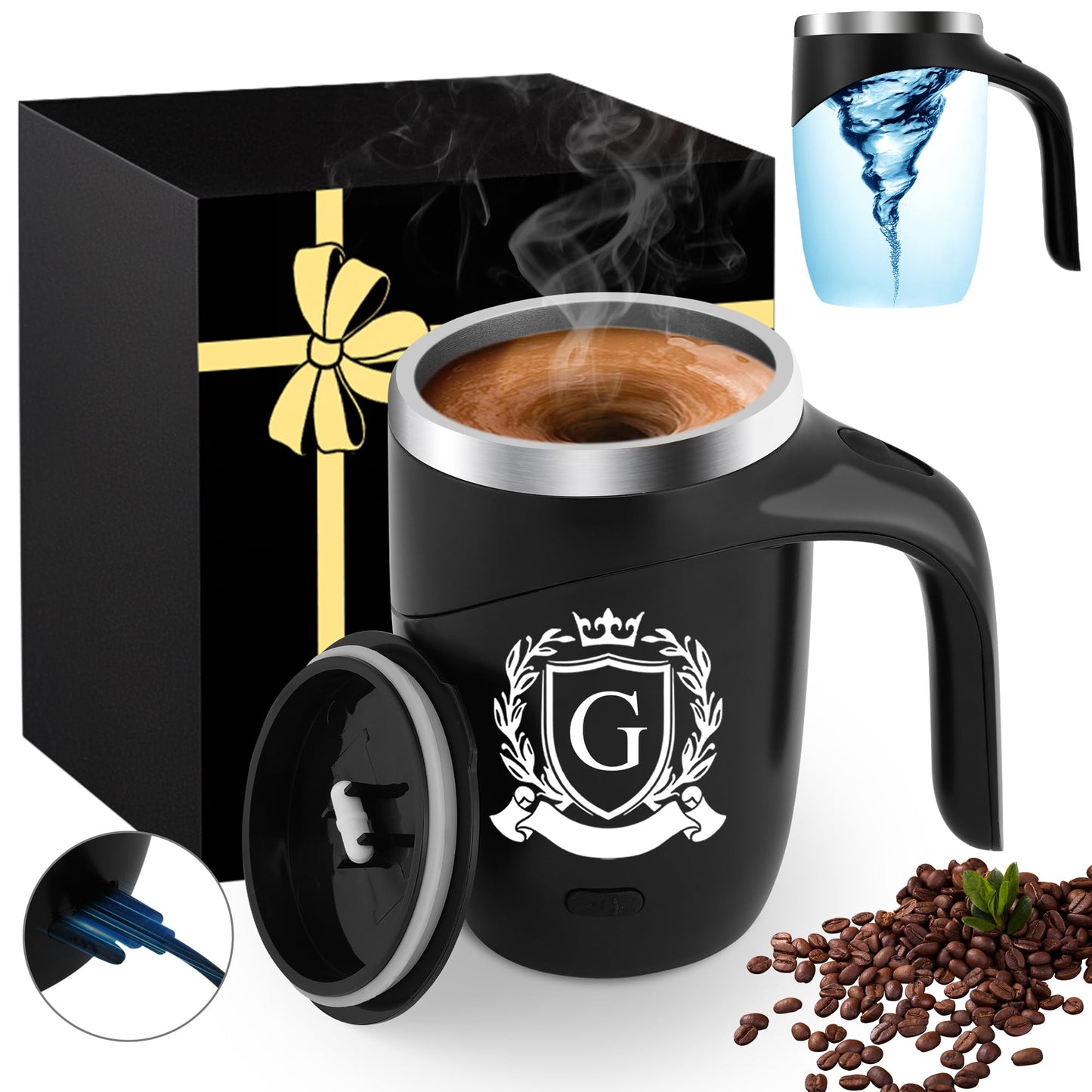 Initial Magnetic Stirring Coffee Mug Stainless Travel Initial Cup Men Guy Male Gift Ideal Best Friend Close Friendship Happy Birthday Cool Stuff Brother Ever Unique Christmas Alphabet Letter Present,G
