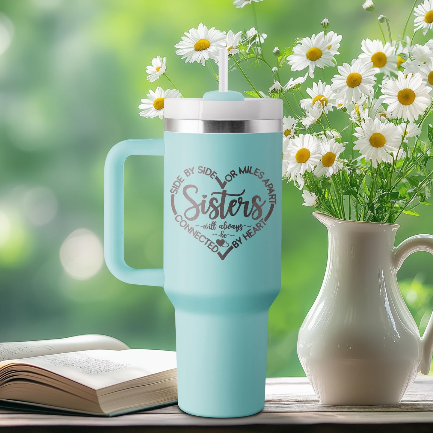 ROSTANTEN Sisters Gifts from Sister, Sister Birthday Gift Ideas, Gifts for Sisters/Sis In Law - 40 oz Travel Cup Insulated Tumbler with Handle & Straw