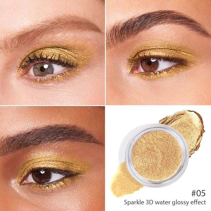 Gold Mousse Single Eyeshadow Palette –Neutral Matte & Shimmer Eyeshadow,Mini Cream Glitter Eye shadow,Long Lasting Highly Pigmented Eye Makeup Compact Travel Siz Eye shadow for Older Women 05#