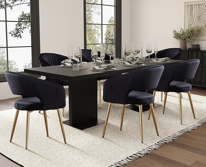 COMULER Black and Gold Velvet Dining Chairs, Modern Dining Room Chairs with Arms Set of 2 Upholstered Accent Chair Armchair with Barrel Back for Kitchen Living Room